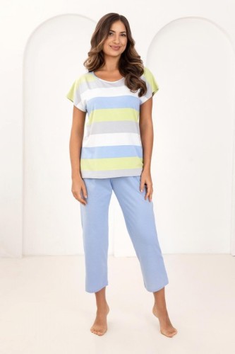 Piżama damska Regina 741 niebieska wiskoza duże rozmiary