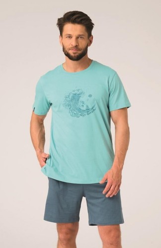 Piżama męska Key MNS 738 turkusowa króki rękaw